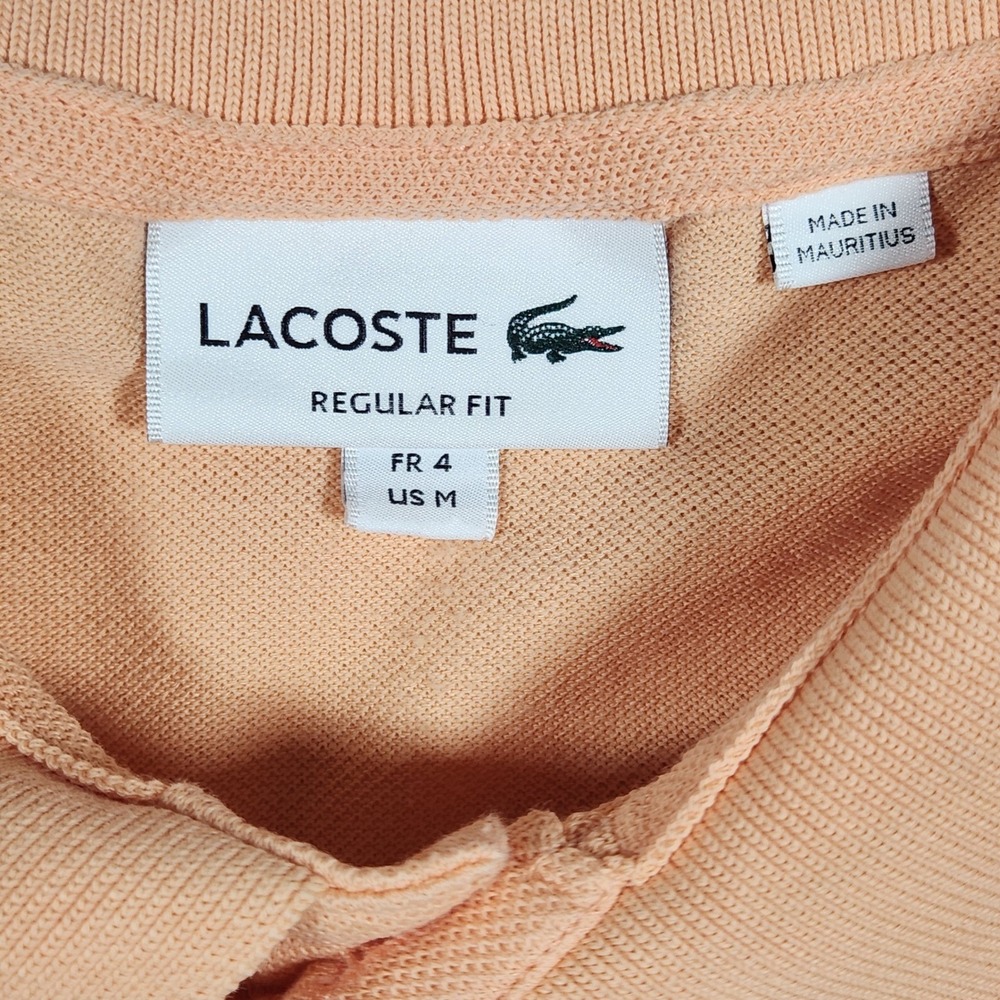 Lacoste Polo Shirt Mens Medium Peach Cotton Graphic Crocodile PH9739 Regular Fit - Picture 4 of 10